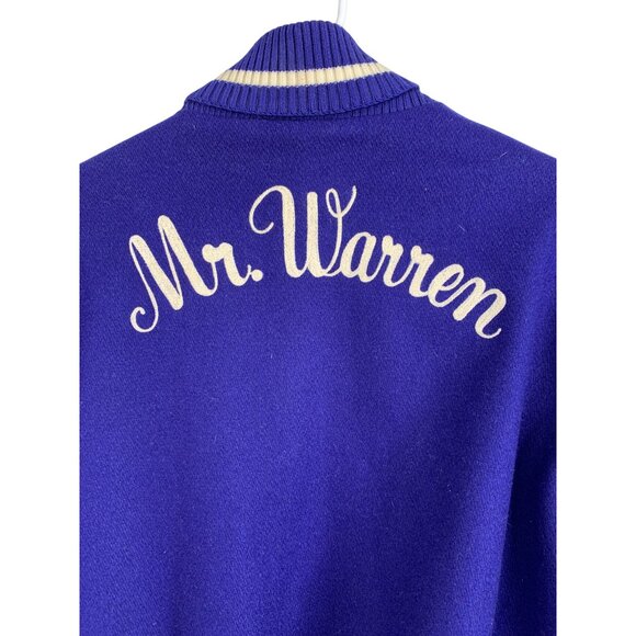 Vintage 90s DeLONG Mens Varsity Letterman Jacket Mr Warren Wool Leather M/L Blue - Picture 3 of 10
